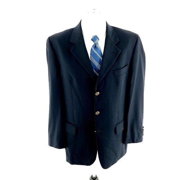 DAMAGED S. Cohen Performance 3 Brown Button Blazer 42R Blue - Picture 5 of 14